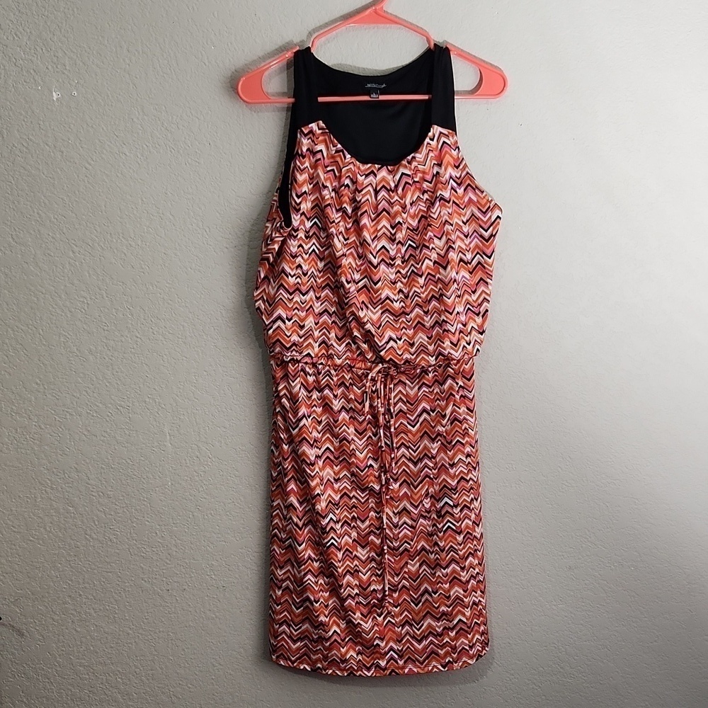 Notions Womens Dress Size L Sleeveless Orange Black Pink Artsy Abstract